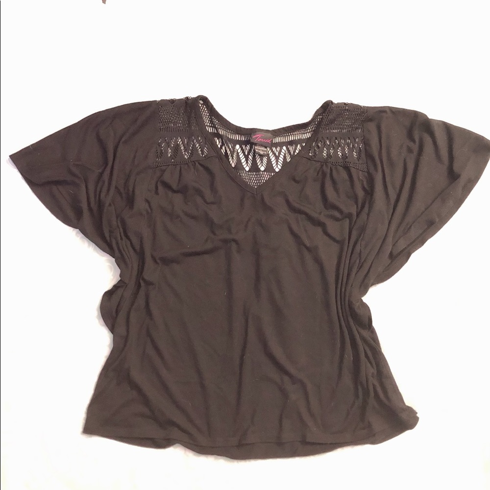 Torrid 1X Knit Batwing Lace Flutter Sleeve Top